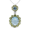18k White Gold 0.05 Cttw Round Diamond and Blue Topaz and Green Peridot Gemstone Halo Drop 18" Pendant Necklace (F-G Color