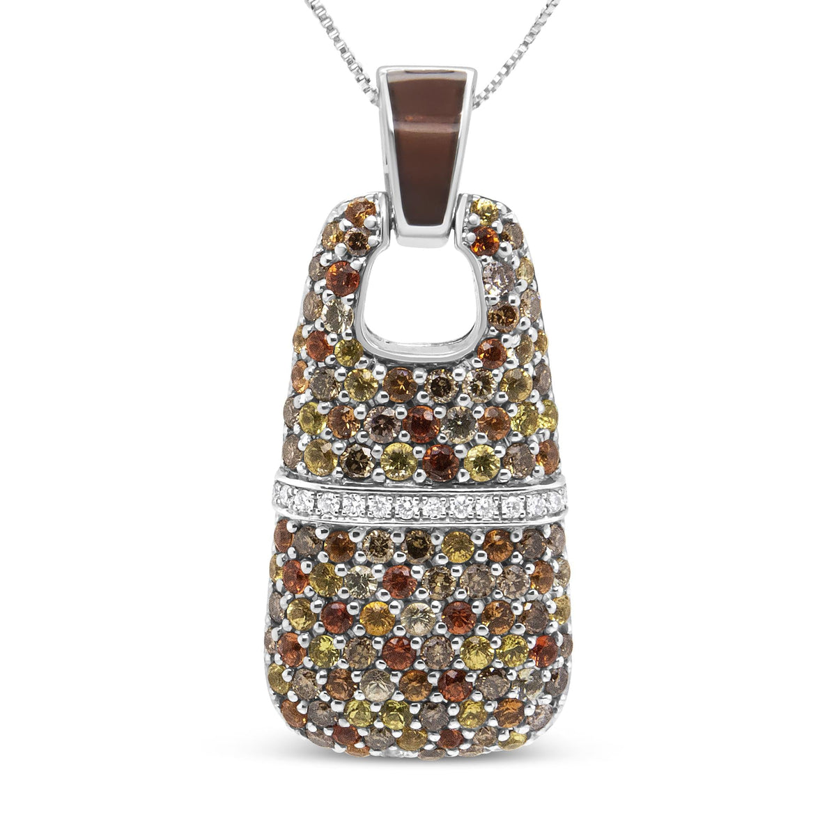 .925 Sterling Silver Brown Enamel 1 Cttw White and Brown Diamonds and 1.5mm Yellow and Orange Sapphire Gemstones Statement