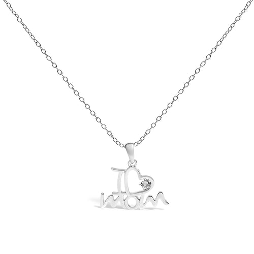 Collar con colgante de corazón "I Love Mom" de plata esterlina .925 con acento de diamante (color J-K, claridad I2-I3) - 18 pulgadas