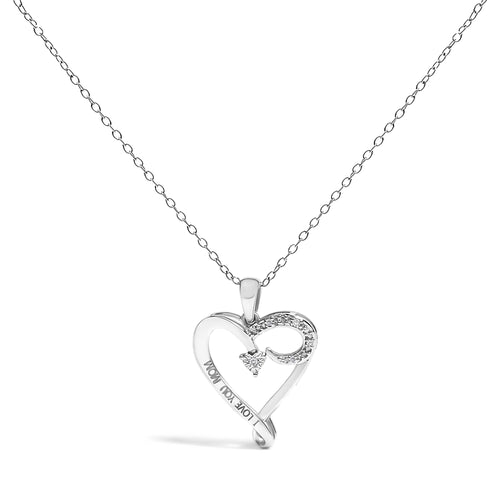 Collar con colgante de corazón "I LOVE YOU MOM" en plata de ley .925 con acento de diamante (color J-K, claridad I2-I3) - 18 pulgadas