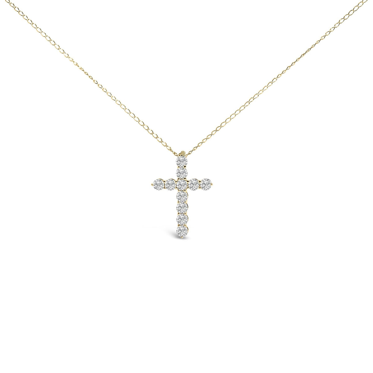 14K Gold 1/2 Cttw Lab Grown Diamond 11 Stone Cross Pendant Necklace