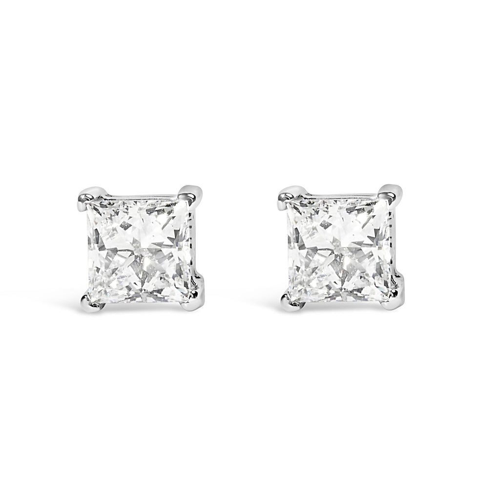 14K White Gold 1/4 Cttw Lab-Grown Princess Diamond Stud Earrings