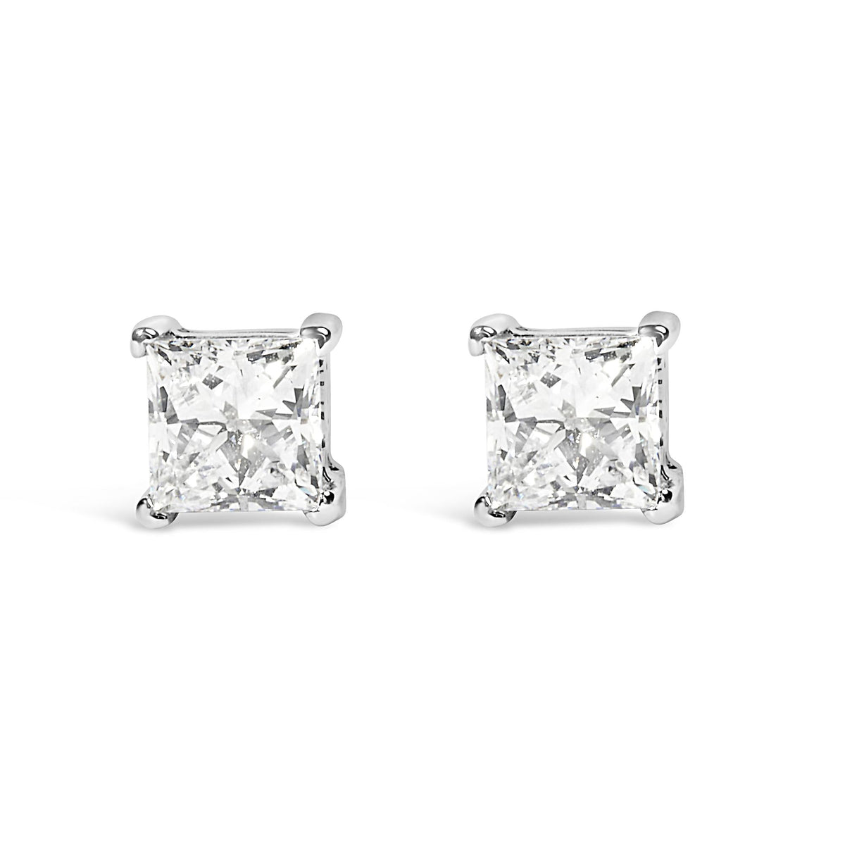 14K White Gold 1/4 Cttw Lab-Grown Princess Diamond Stud Earrings