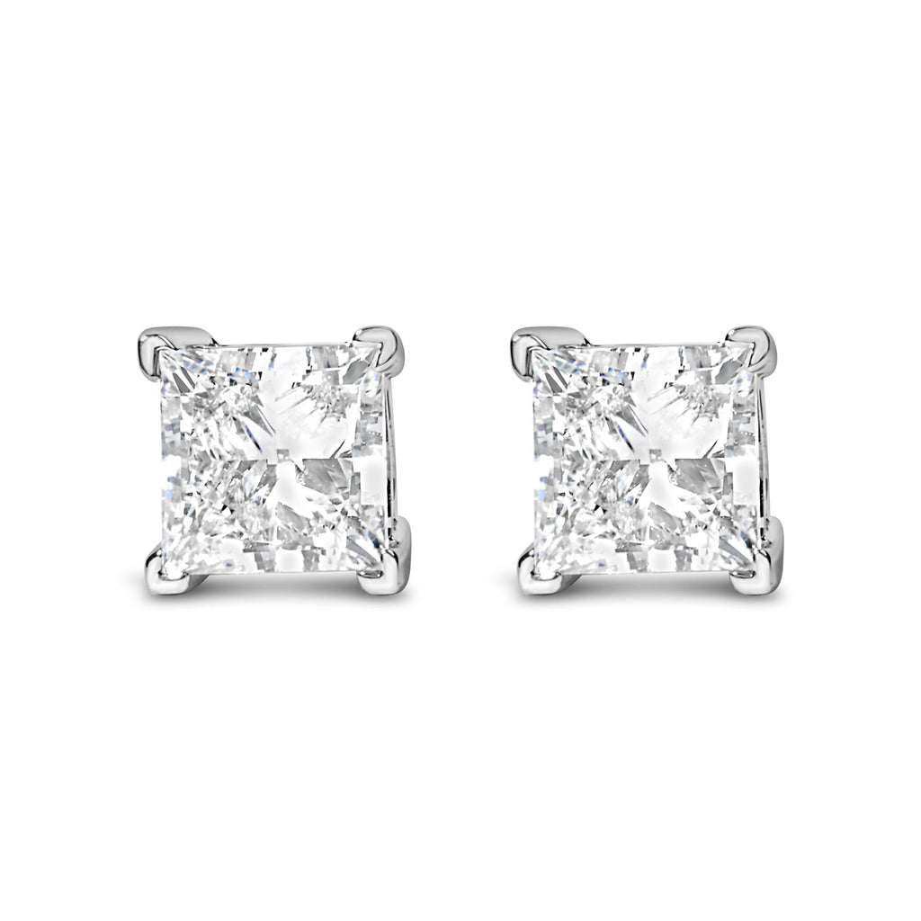 14K White Gold 1 Cttw Lab-Grown Princess Diamond Stud Earrings
