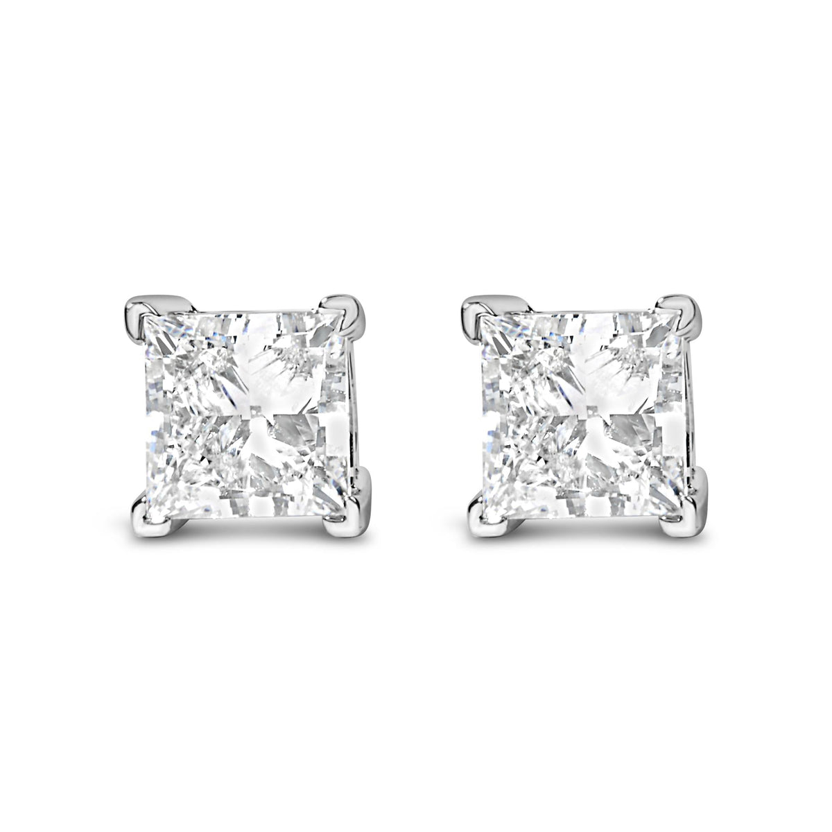 14K White Gold 1 Cttw Lab-Grown Princess Diamond Stud Earrings
