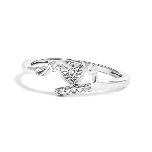 Anillo de corazón "MOM" de plata de ley .925 con diamantes de acento (color J-K, claridad I2-I3)