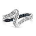 Sterling Silver 1/10 Cttw Blue and White Diamond Crossover Ring