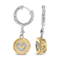 18K Yellow Gold Plated .925 Sterling Silver 1/8 Cttw Diamond Heart Medallion Drop and Dangle Earring (I-J Color, SI1-SI2