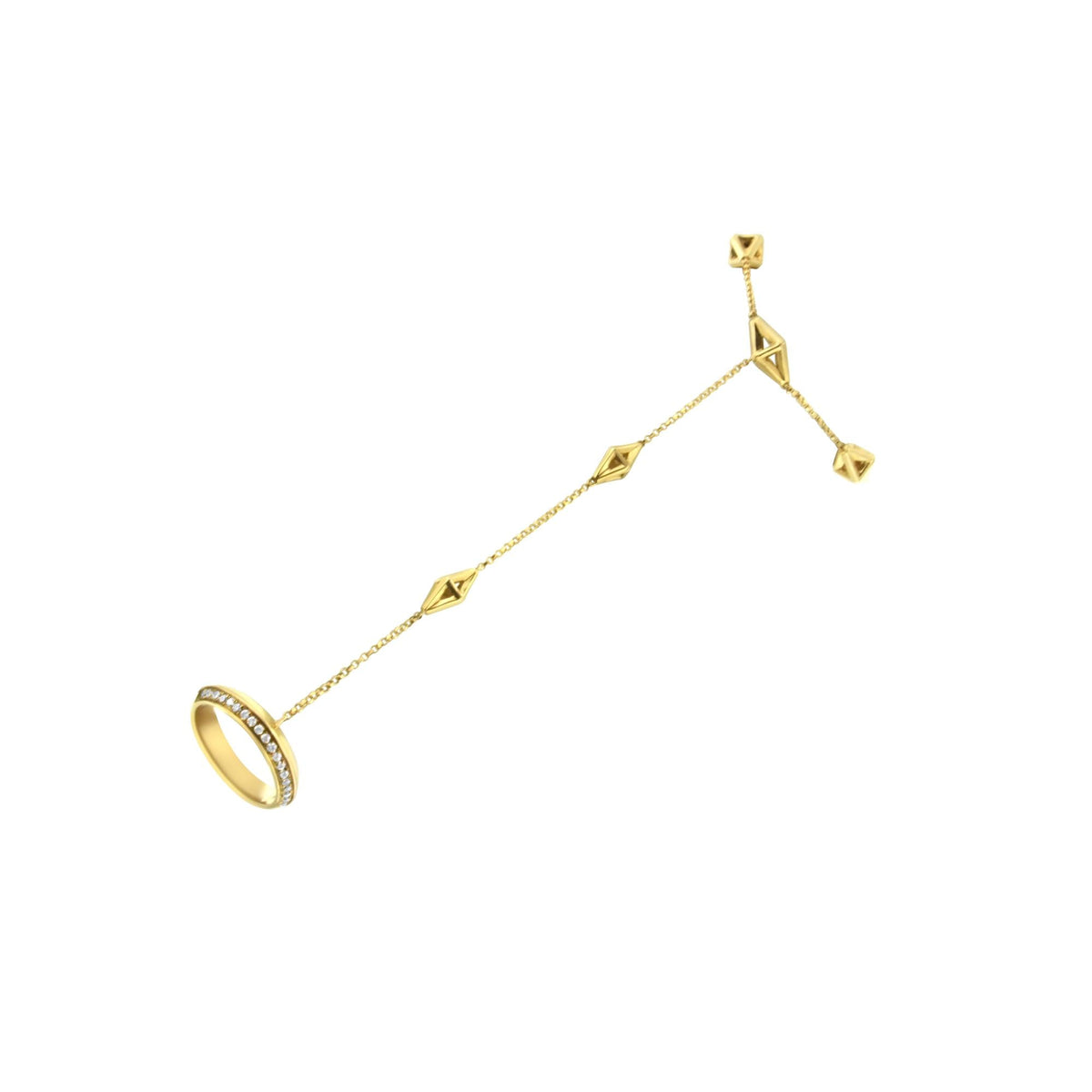 14K Yellow Gold 1/4 Cttw Diamond Ring and Bracelet Hand Chain (G-H Color, SI1-SI2 Clarity) - 7"