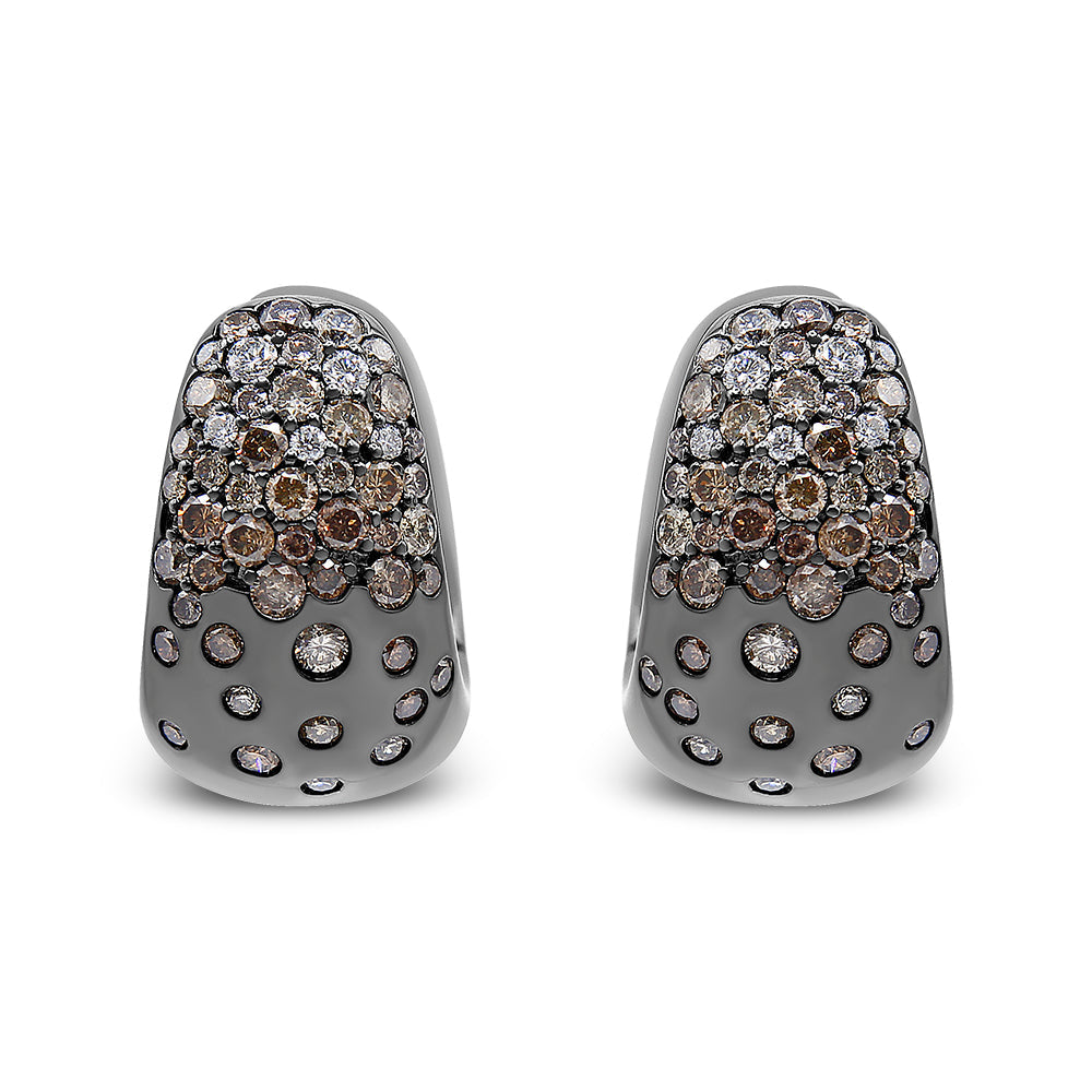 Black Rhodium over 18K White Gold 2 1/4 Cttw Prong and Bezel Set White and Brown Diamond Huggy Hoop Earring (F-G/Brown Color