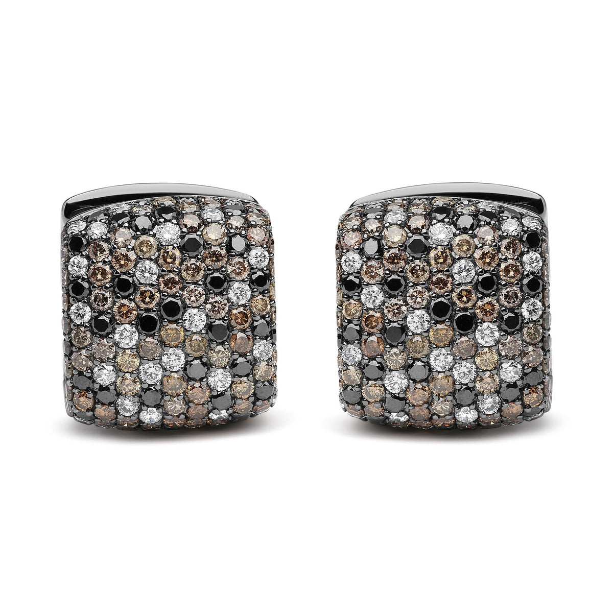 Black Rhodium Plated 18K White Gold 12 5/8 Cttw Multi Color Diamond Square Domed Huggie Hoop Earrings (Brown, Black, G-H