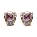 18K Rose Gold 1 1/2 Cttw Round Diamond and 7mm Cushion Cut Purple Amethyst Gemstone Geometrical Statement Stud Earrings
