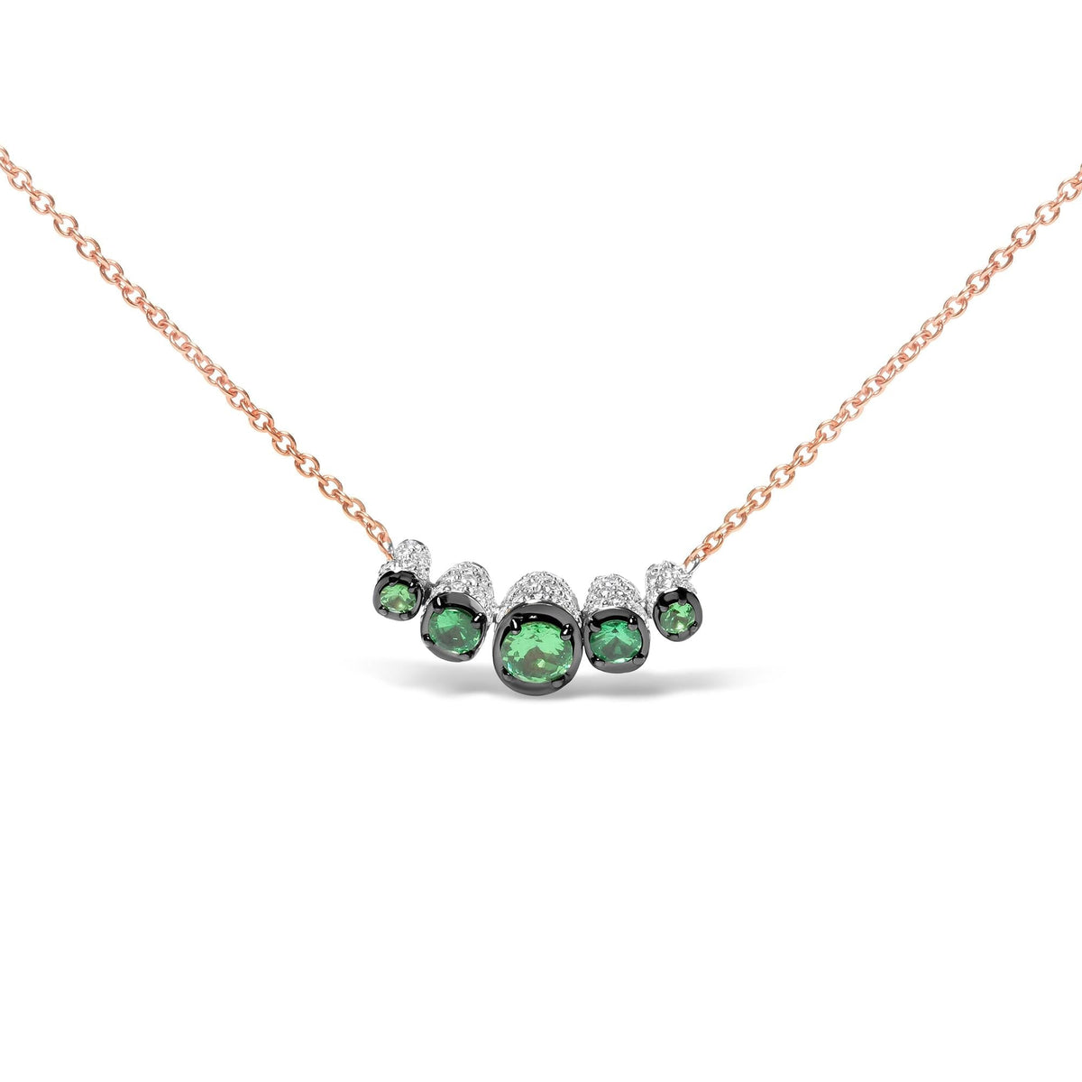 18K Rose Gold 3/4 Cttw Pave Diamonds and Graduated Green Tsavorite Gemstone Curved Bar Choker Necklace (G-H Color, SI1-SI2
