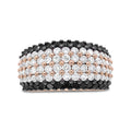 18K Rose Gold 2 1/5 Cttw Black and White Diamond 6 Row Band Ring (F-G and Black Color, VS1-VS2 Clarity)