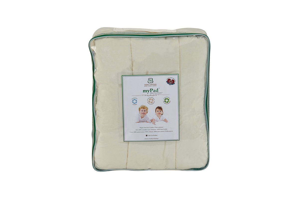Sleep & Beyond myPad Wool Mattress Pad. Supplier product photograph; only listed SKU contents included.