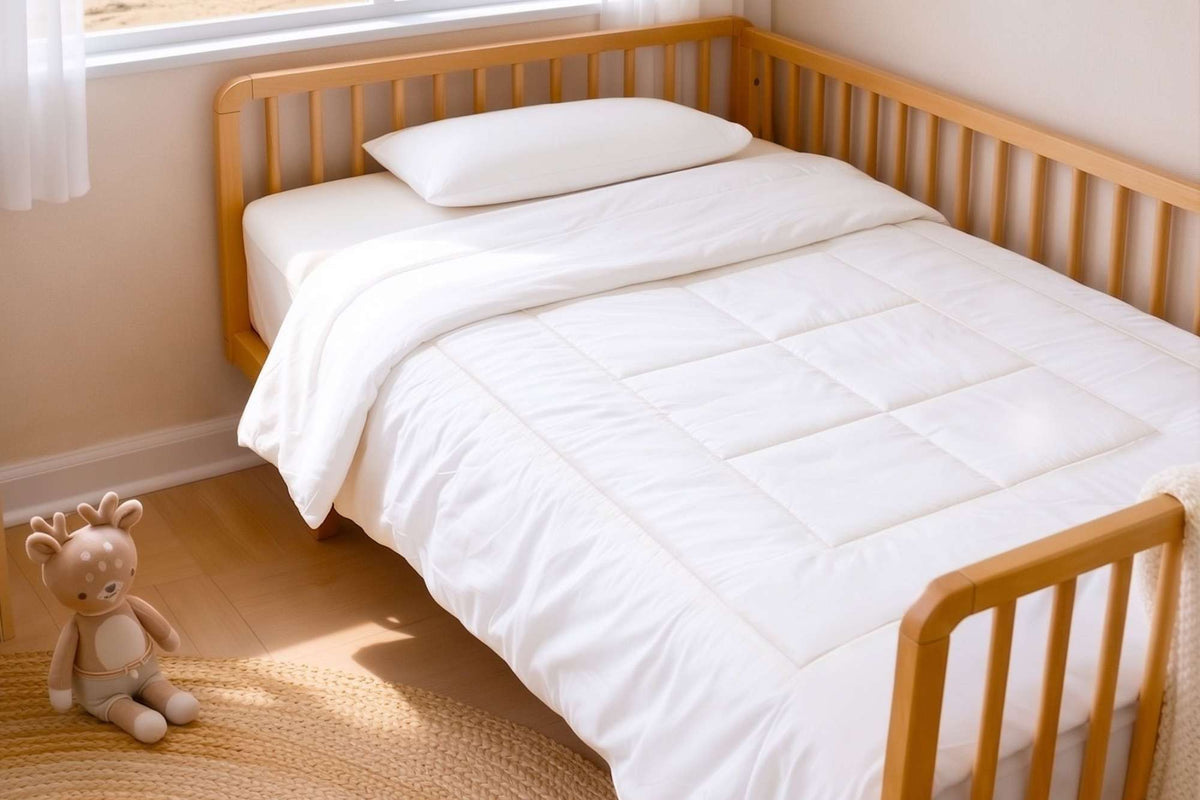 Sleep & Beyond crib-size wool comforter collection styling. Only the selected SKU contents are included.