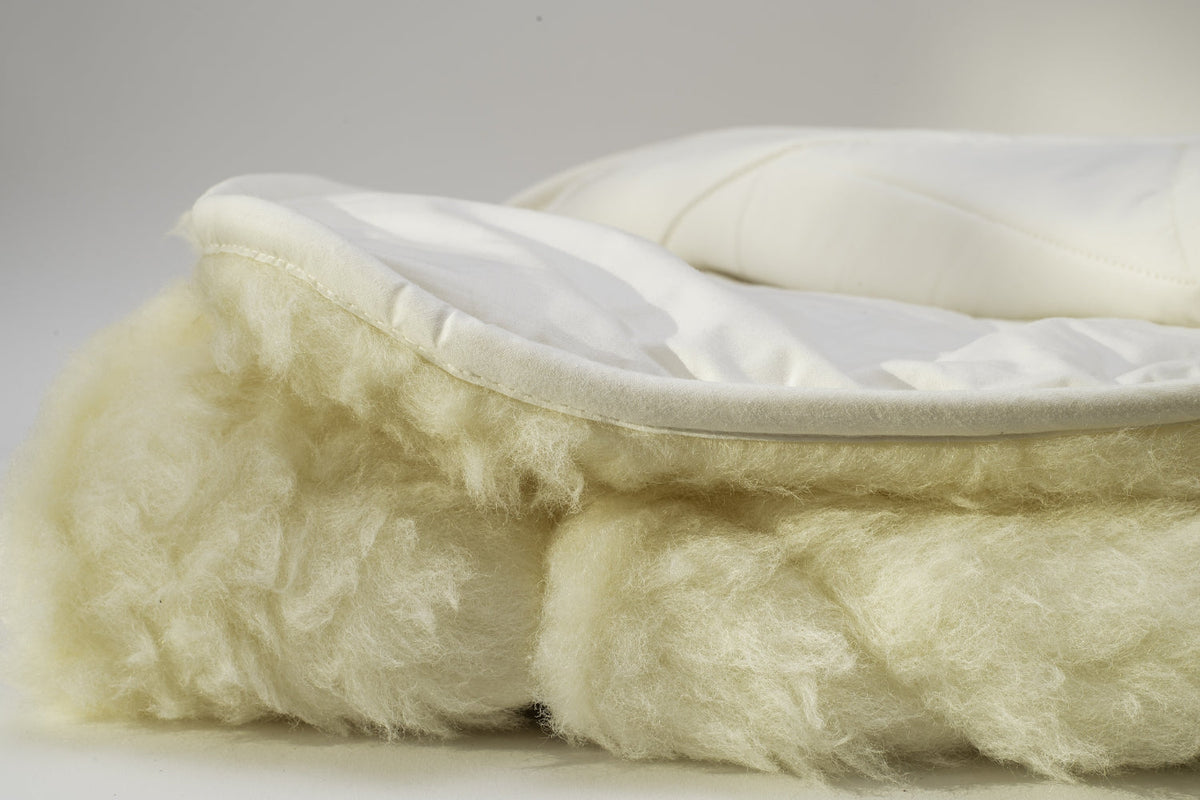 Sleep & Beyond myDual Reversible Mattress Pad. Supplier construction close-up, not a full-size crib product photograph. Size and included pieces are defined by the selected SKU.